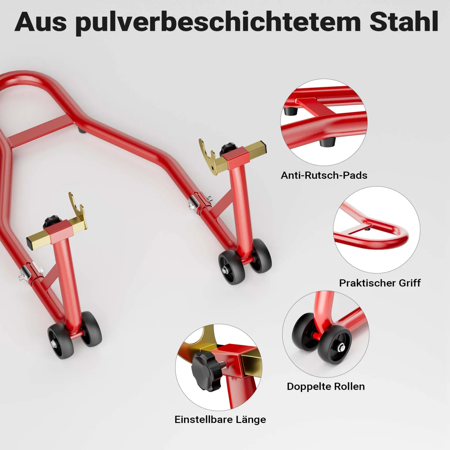 Wiltec Motorradständer hinten für 200-340 mm Reifen, 370 x 325 mm, als Montagehilfe aus Stahl für Hinterrad, Motorradheber bis 450 kg