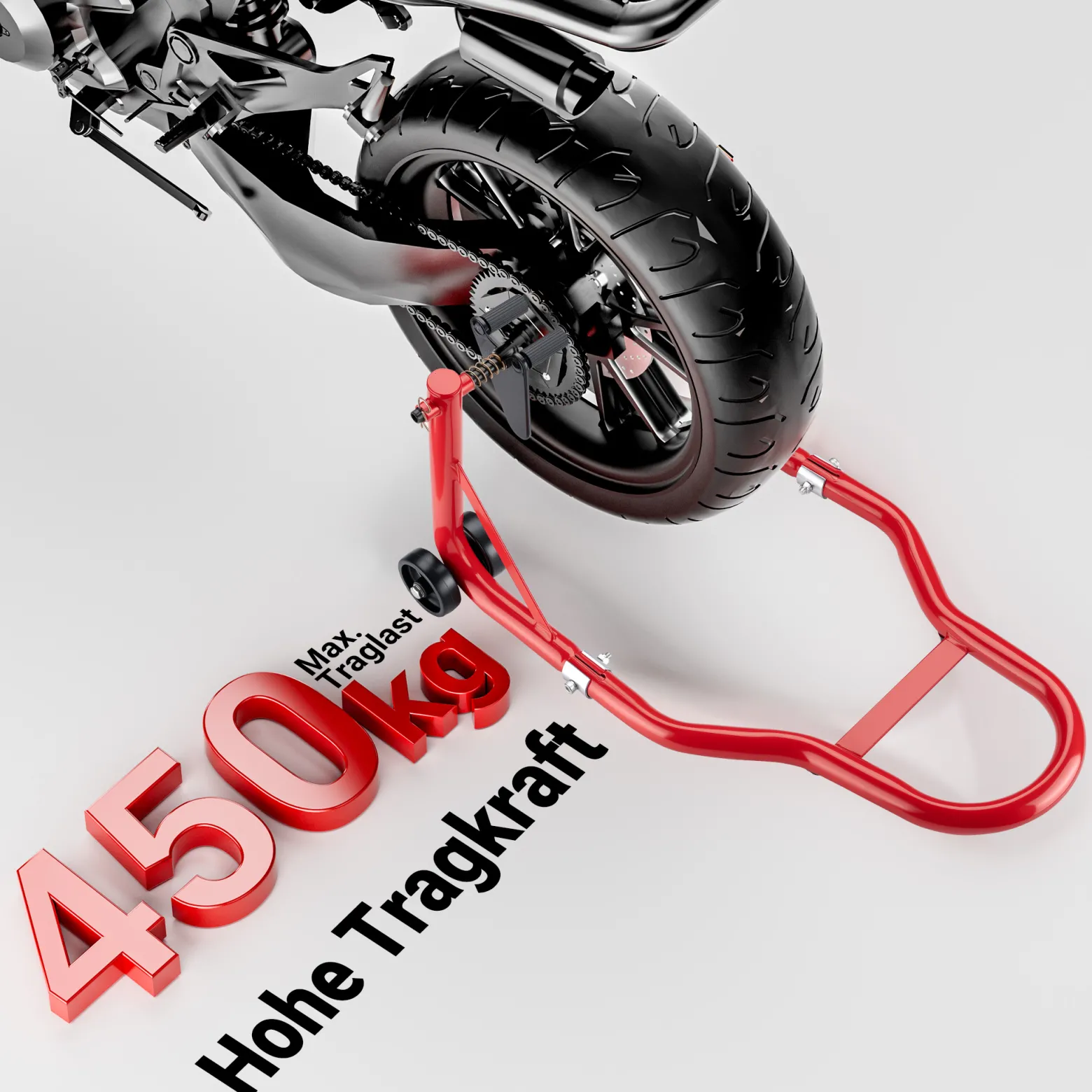 Wiltec Motorradständer vorne für 230-290 mm Reifen, 670 x 445 mm, als Montagehilfe aus Stahl für Vorderrad, Motorradheber bis 450 kg, Frontheber