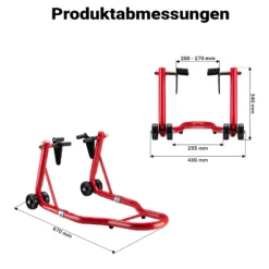 Wiltec Motorradständer vorne für 230-290 mm Reifen, 670 x 445 mm, als Montagehilfe aus Stahl für Vorderrad, Motorradheber bis 450 kg, Frontheber