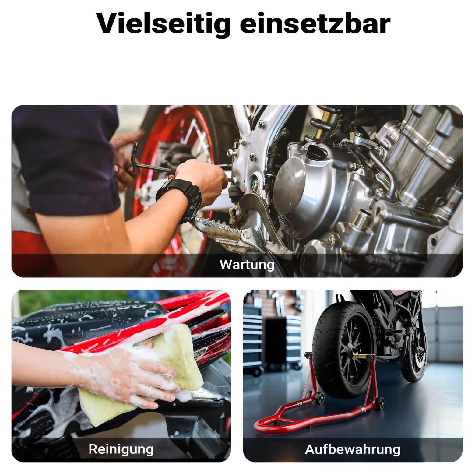 Wiltec Motorradständer vorne für 230-290 mm Reifen, 670 x 445 mm, als Montagehilfe aus Stahl für Vorderrad, Motorradheber bis 450 kg, Frontheber