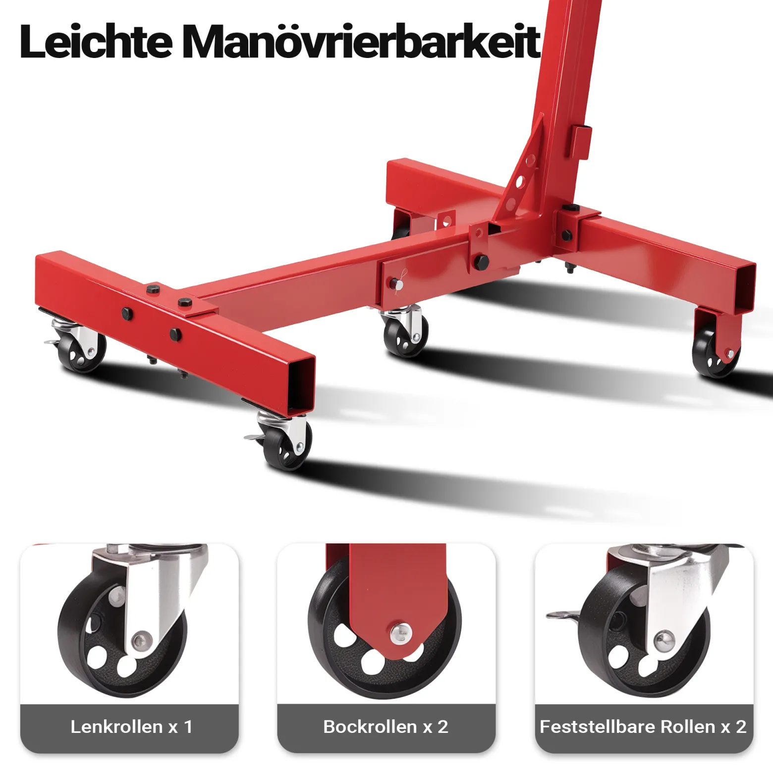 Wiltec Motorständer bis 680 kg, Motorheber mit 360° Lenkrollen, Getriebeheber mit Montagekopf drehbar, Getriebehalter klappbar, robuste Motorhalterung