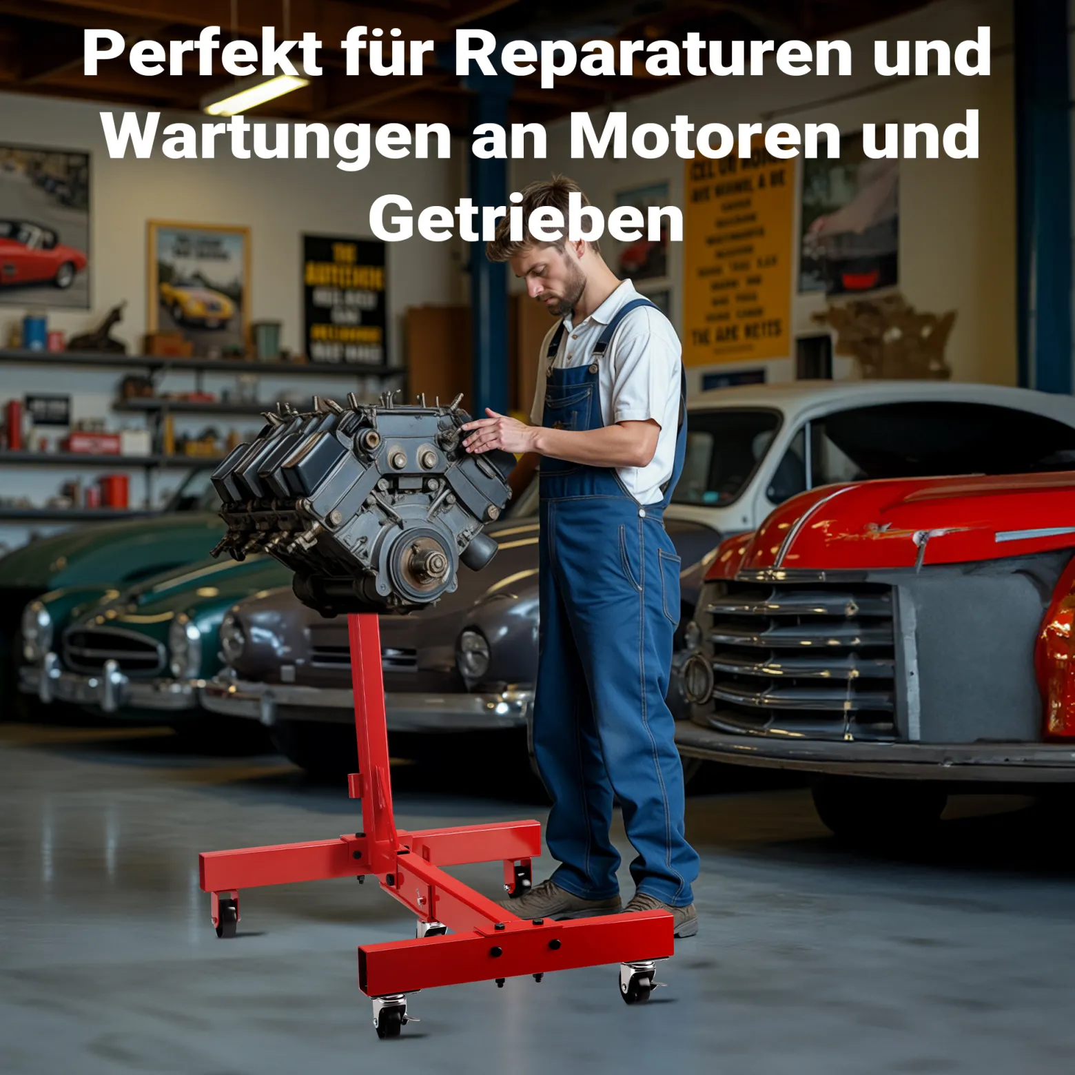 Wiltec Motorständer bis 680 kg, Motorheber mit 360° Lenkrollen, Getriebeheber mit Montagekopf drehbar, Getriebehalter klappbar, robuste Motorhalterung