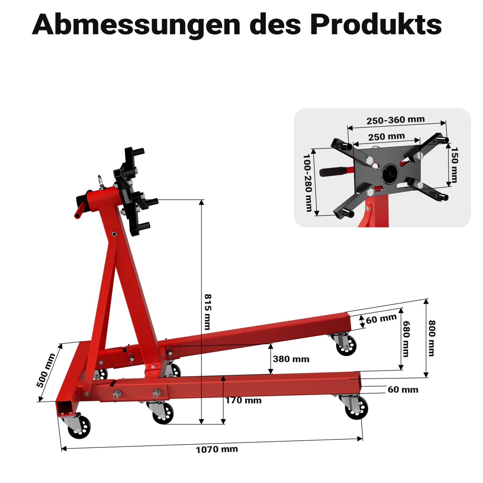 Wiltec Motorständer bis zu 900kg aus lackiertem Stahl mit Rollen Motorheber, Getriebeheber, Getriebehalter