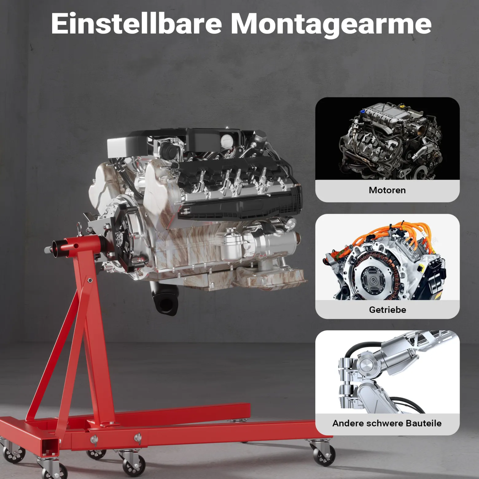 Wiltec Motorständer bis zu 900kg aus lackiertem Stahl mit Rollen Motorheber, Getriebeheber, Getriebehalter
