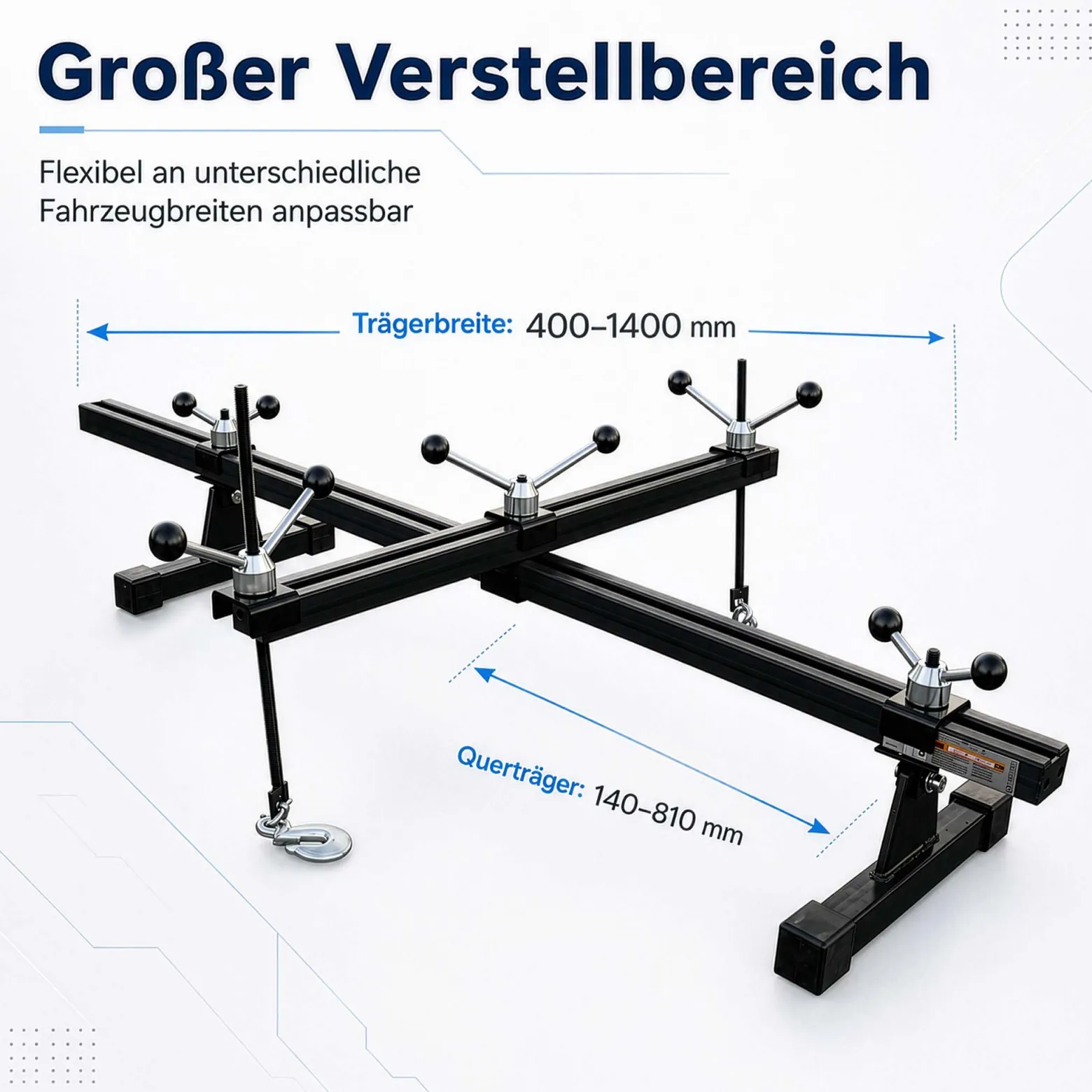 Wiltec Motortraverse Motorhalter 500 kg mit Querträger, verstellbare Motorbrücke 400–1400 mm, Motorstütze für Motor und Getriebe