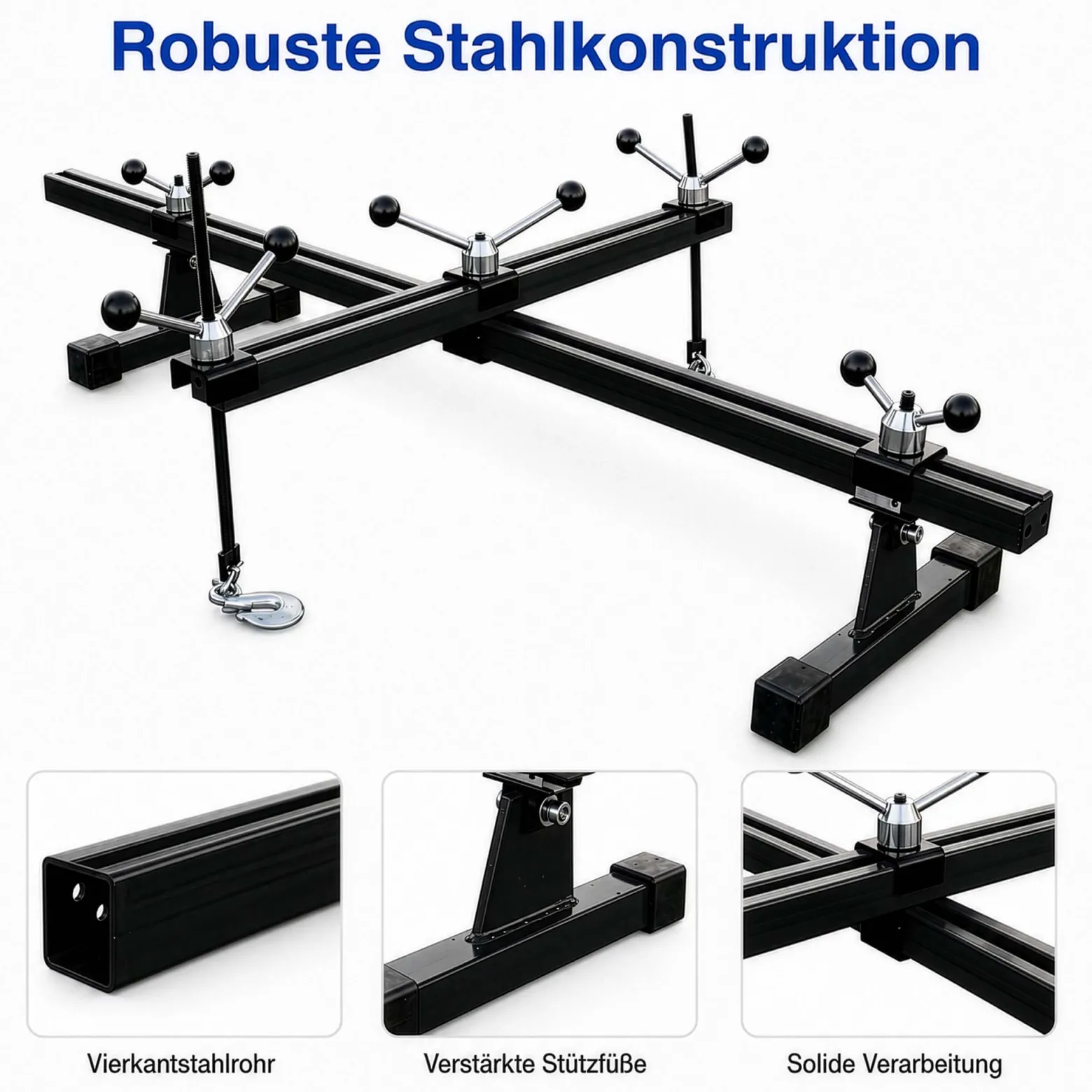 Wiltec Motortraverse Motorhalter 500 kg mit Querträger, verstellbare Motorbrücke 400–1400 mm, Motorstütze für Motor und Getriebe