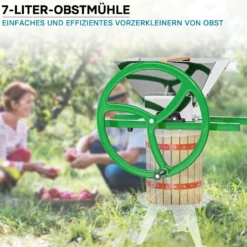 Wiltec Obstmühle mit 7L Trichter und runder Handkurbel Obsthäcksler leicht zu reinigen für Saftpresse Obstpresse zur Herstellung von Saft Würze oder Most