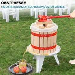 Wiltec Obstpresse 12L Maischepresse mit 3 passenden Presstüchern Weinpresse aus Holz Apfelpresse Saftpresse