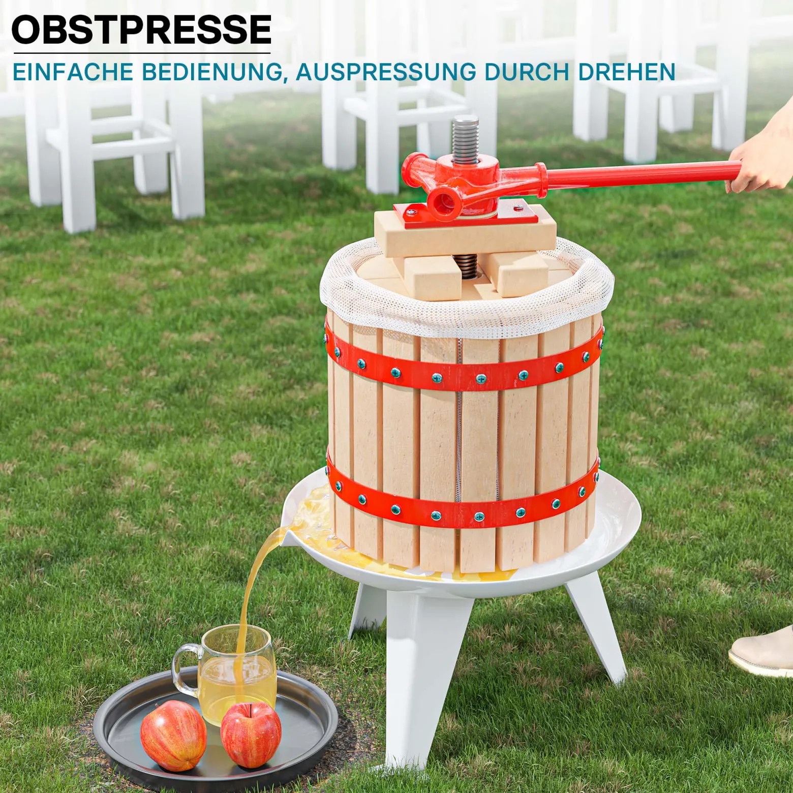 Wiltec Obstpresse 12L Maischepresse mit 3 passenden Presstüchern Weinpresse aus Holz Apfelpresse Saftpresse