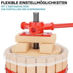 Wiltec Obstpresse 12L Maischepresse mit 3 passenden Presstüchern Weinpresse aus Holz Apfelpresse Saftpresse
