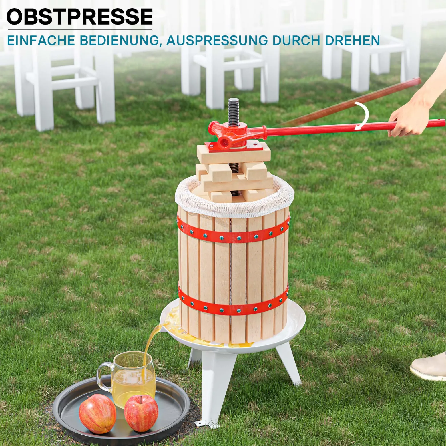Wiltec Obstpresse 6L Maischepresse mit 3 passenden Presstüchern Weinpresse aus Holz Apfelpresse Saftpresse