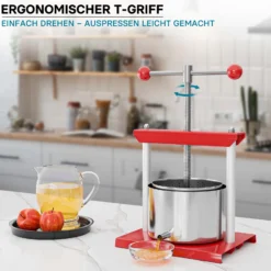 Wiltec Obstpresse 6L Weinpresse aus Stahl Edelstahlkorb Fruchtpresse mit 2-armigen Drehgriff Saftpresse Beerenpresse