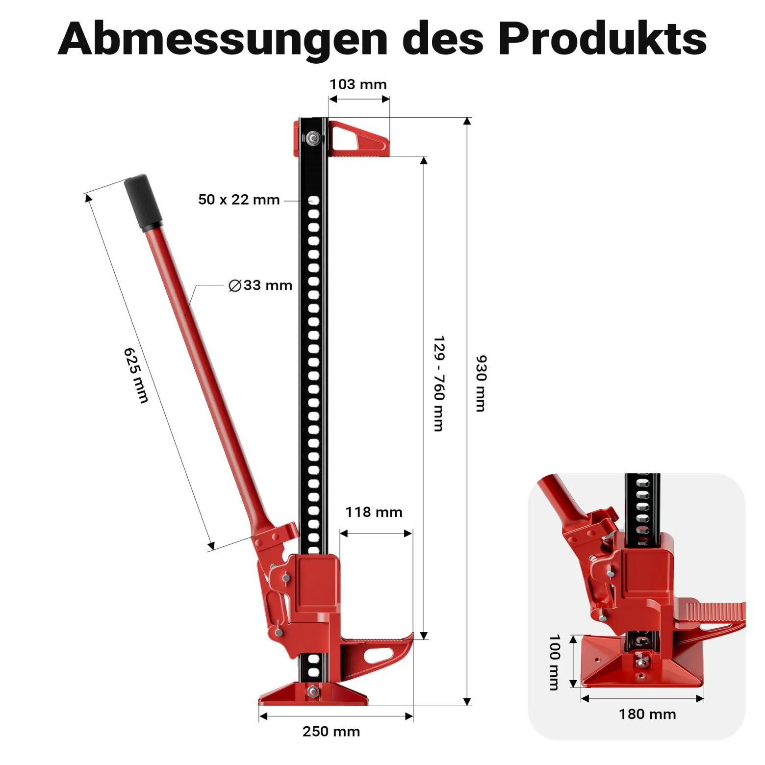 Wiltec Offroad Wagenheber bis 3000 kg max. 76 cm, Farmer Jack für Geländewagen, SUV, ATV und Anhänger, Farm Jack Wagenheber aus Stahl