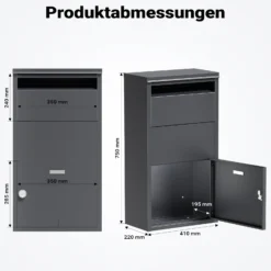 Wiltec Paketkasten anthrazit 410 x 220 x 750 mm, Paketbox Zuhause, private Paketannahme passend für Pakete und Päckchen, Standbriefkasten Stahl