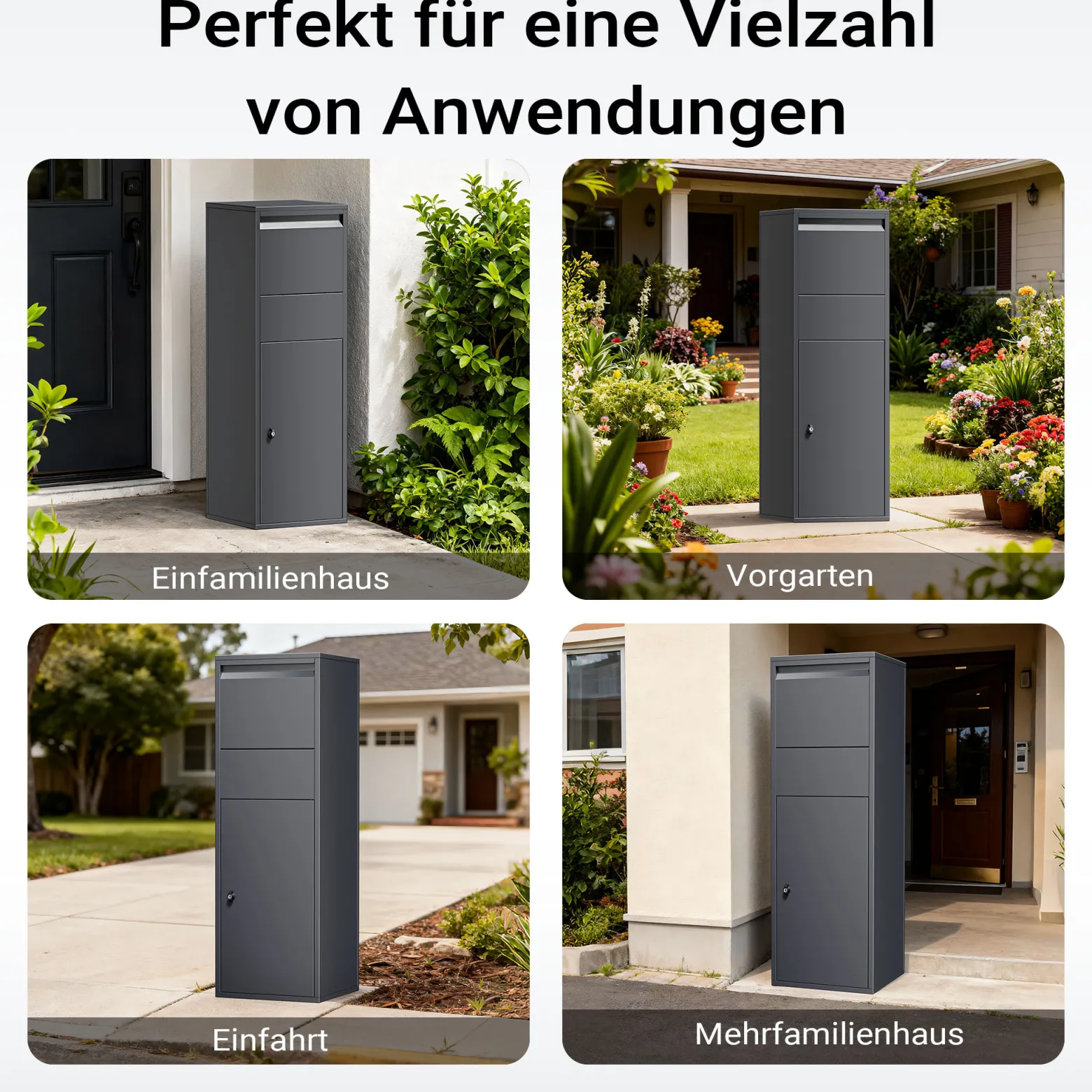 Wiltec Paketkasten Anthrazit 460 x 450 x 1400 mm, Paketbox Zuhause, private Paketannahme passend für Pakete der Größe S und L, Standbriefkasten