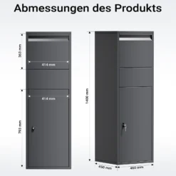 Wiltec Paketkasten Anthrazit 460 x 450 x 1400 mm, Paketbox Zuhause, private Paketannahme passend für Pakete der Größe S und L, Standbriefkasten