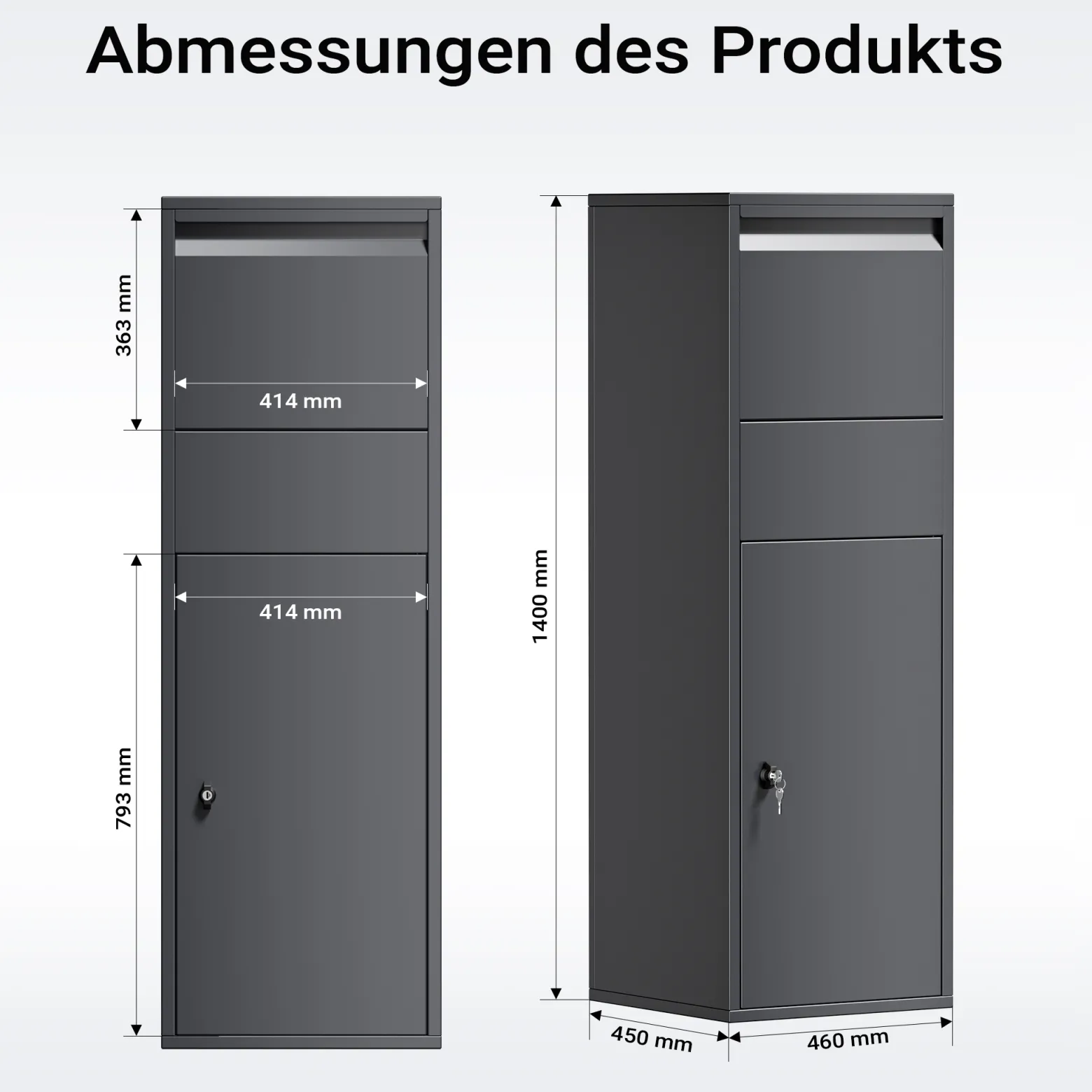 Wiltec Paketkasten Anthrazit 460 x 450 x 1400 mm, Paketbox Zuhause, private Paketannahme passend für Pakete der Größe S und L, Standbriefkasten