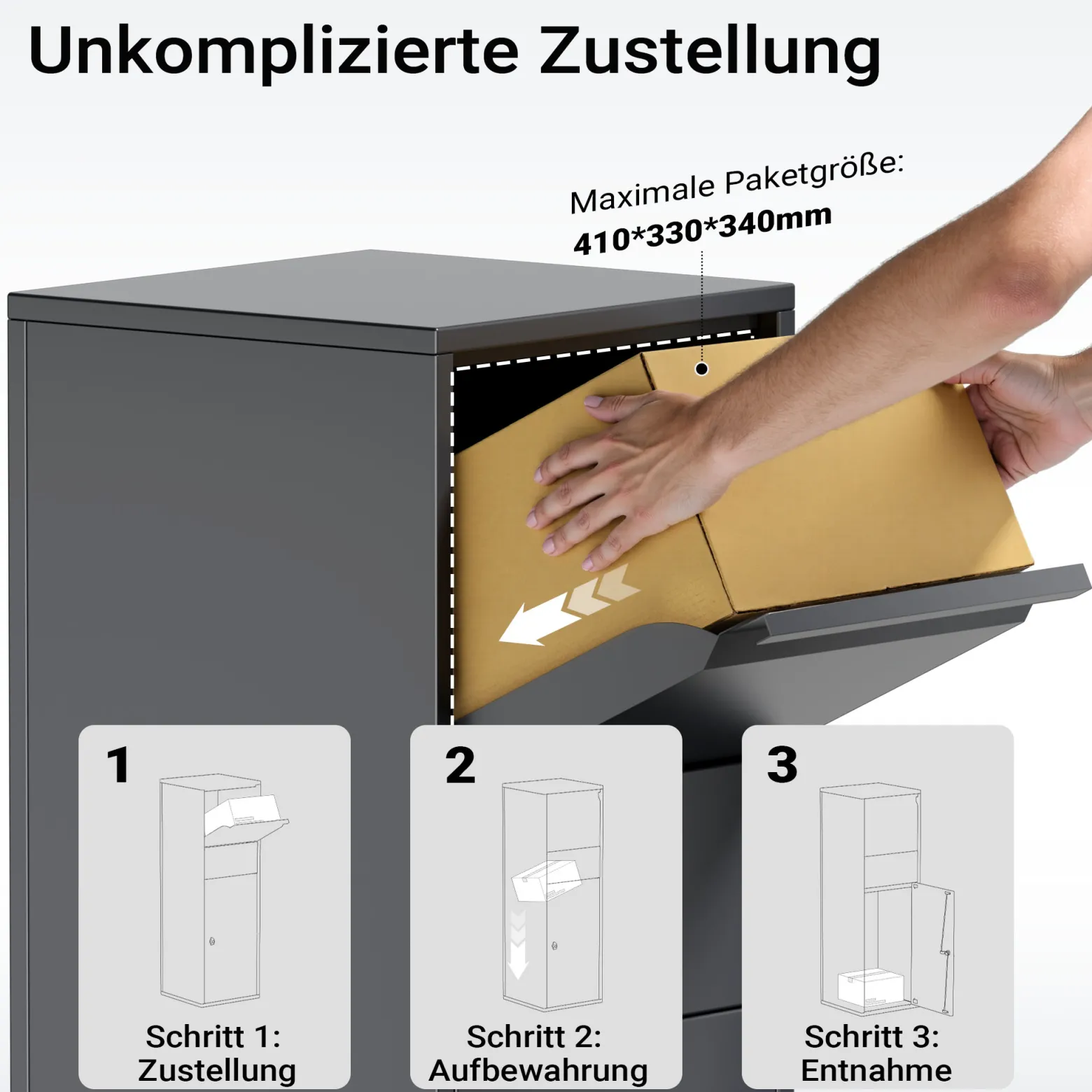 Wiltec Paketkasten Anthrazit 460 x 450 x 1400 mm, Paketbox Zuhause, private Paketannahme passend für Pakete der Größe S und L, Standbriefkasten