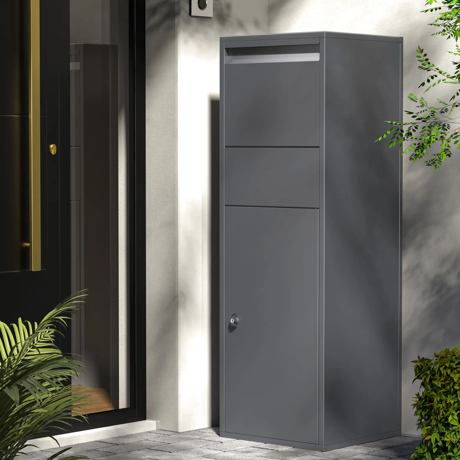Wiltec Paketkasten Anthrazit 460 x 450 x 1400 mm, Paketbox Zuhause, private Paketannahme passend für Pakete der Größe S und L, Standbriefkasten