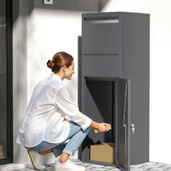 Wiltec Paketkasten Anthrazit 460 x 450 x 1400 mm, Paketbox Zuhause, private Paketannahme passend für Pakete der Größe S und L, Standbriefkasten