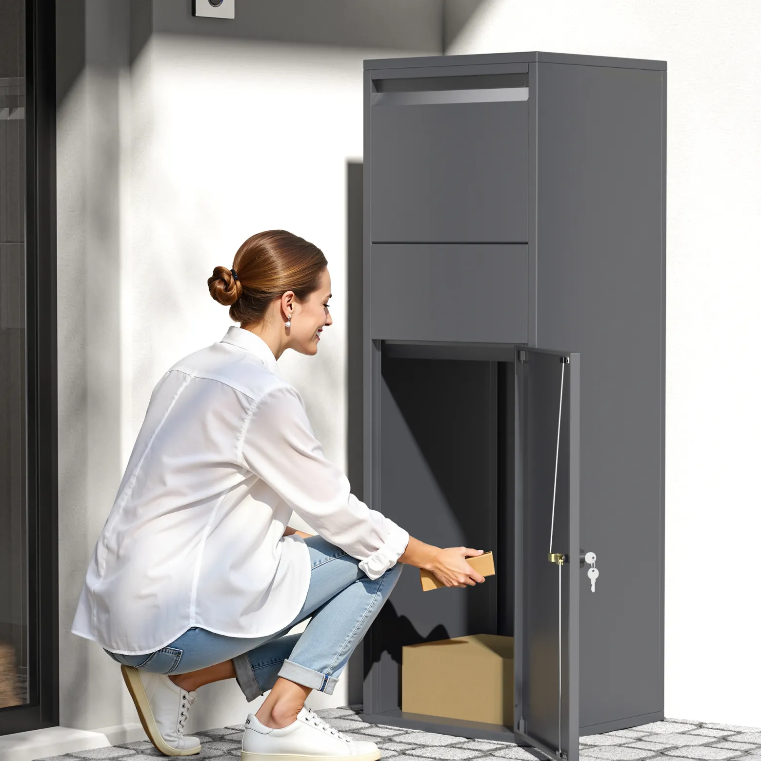 Wiltec Paketkasten Anthrazit 460 x 450 x 1400 mm, Paketbox Zuhause, private Paketannahme passend für Pakete der Größe S und L, Standbriefkasten