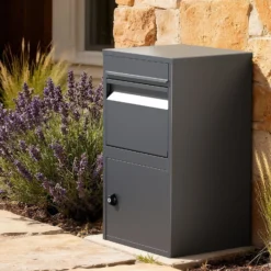 Wiltec Paketkasten anthrazit 410 x 385 x 720 mm, Paketbox Zuhause, private Paketannahme passend für Pakete und Päckchen, Standbriefkasten Stahl
