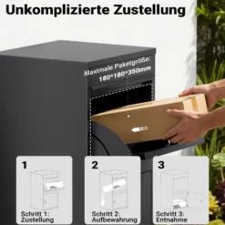 Wiltec Paketkasten anthrazit 410 x 385 x 720 mm, Paketbox Zuhause, private Paketannahme passend für Pakete und Päckchen, Standbriefkasten Stahl
