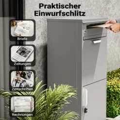 Wiltec Paketkasten grau 500 x 370 x 1120 mm, Paketbox Zuhause, private Paketannahme passend für Pakete und Päckchen, Standbriefkasten Stahl