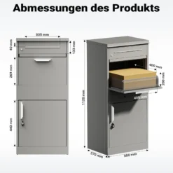 Wiltec Paketkasten grau 500 x 370 x 1120 mm, Paketbox Zuhause, private Paketannahme passend für Pakete und Päckchen, Standbriefkasten Stahl