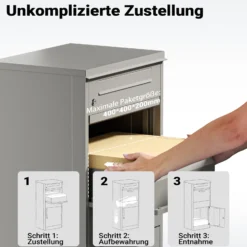 Wiltec Paketkasten grau 500 x 370 x 1120 mm, Paketbox Zuhause, private Paketannahme passend für Pakete und Päckchen, Standbriefkasten Stahl