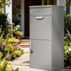 Wiltec Paketkasten grau 500 x 370 x 1120 mm, Paketbox Zuhause, private Paketannahme passend für Pakete und Päckchen, Standbriefkasten Stahl