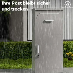 Wiltec Paketkasten grau 500 x 370 x 1120 mm, Paketbox Zuhause, private Paketannahme passend für Pakete und Päckchen, Standbriefkasten Stahl