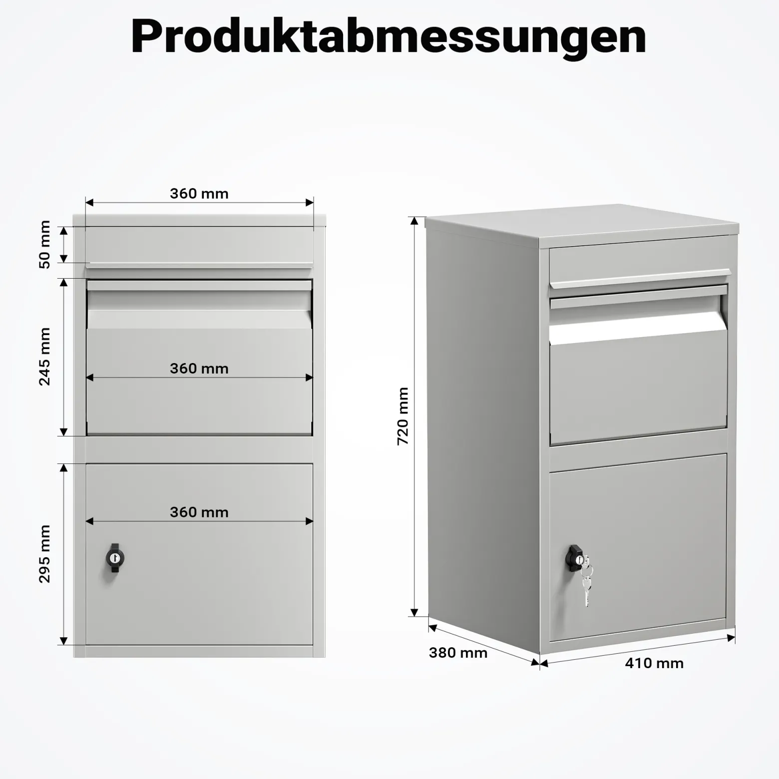 Wiltec Paketkasten grau 410 x 380 x 720 mm Paketbox aus Stahl mit Pulverbeschichtung abschließbarer Standbriefkasten für Paketannahme zu Hause Zustellung von Paket, Post, Brief