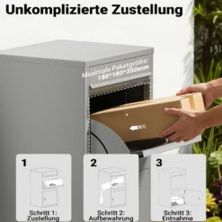 Wiltec Paketkasten grau 410 x 380 x 720 mm Paketbox aus Stahl mit Pulverbeschichtung abschließbarer Standbriefkasten für Paketannahme zu Hause Zustellung von Paket, Post, Brief