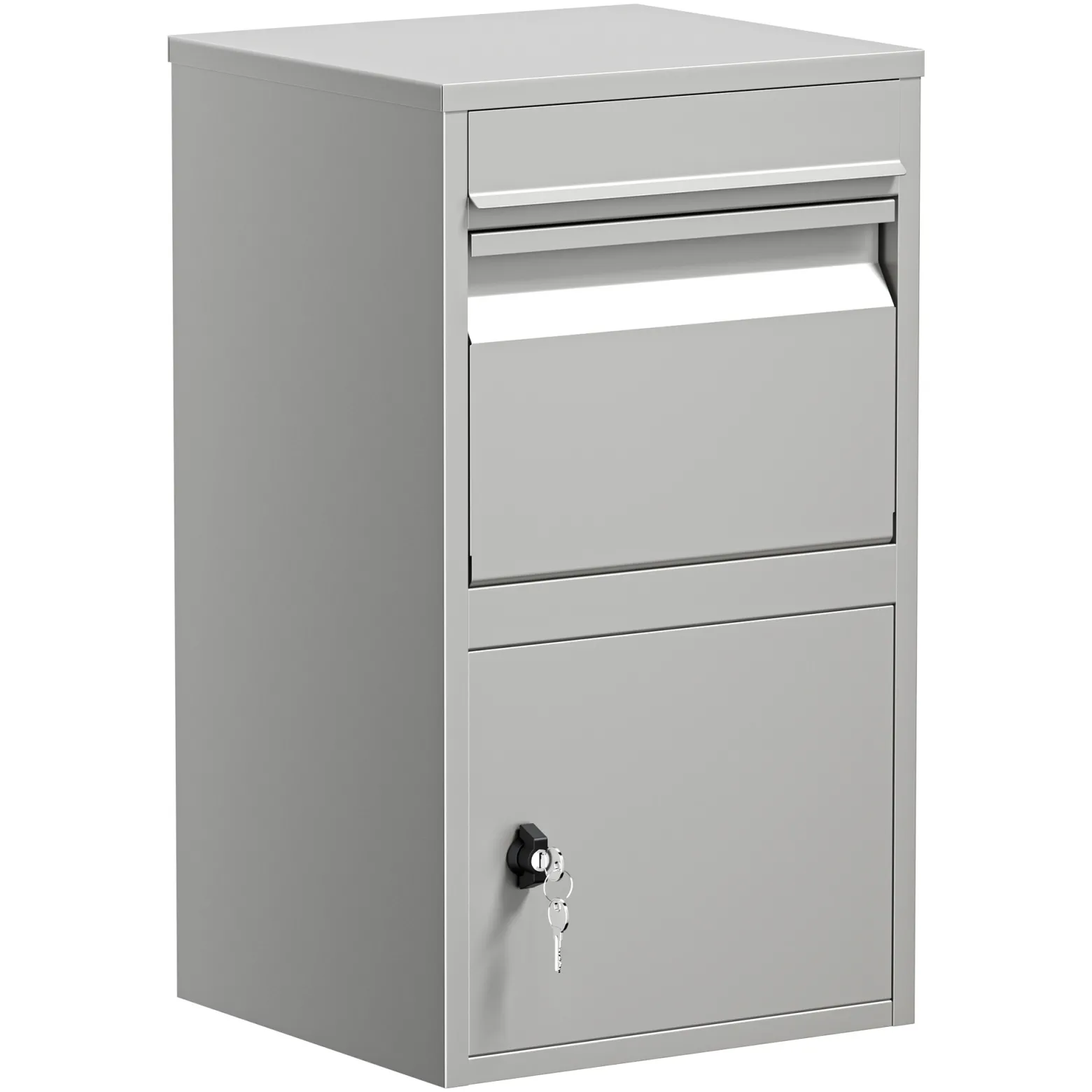 Wiltec Paketkasten grau 410 x 380 x 720 mm Paketbox aus Stahl mit Pulverbeschichtung abschließbarer Standbriefkasten für Paketannahme zu Hause Zustellung von Paket, Post, Brief