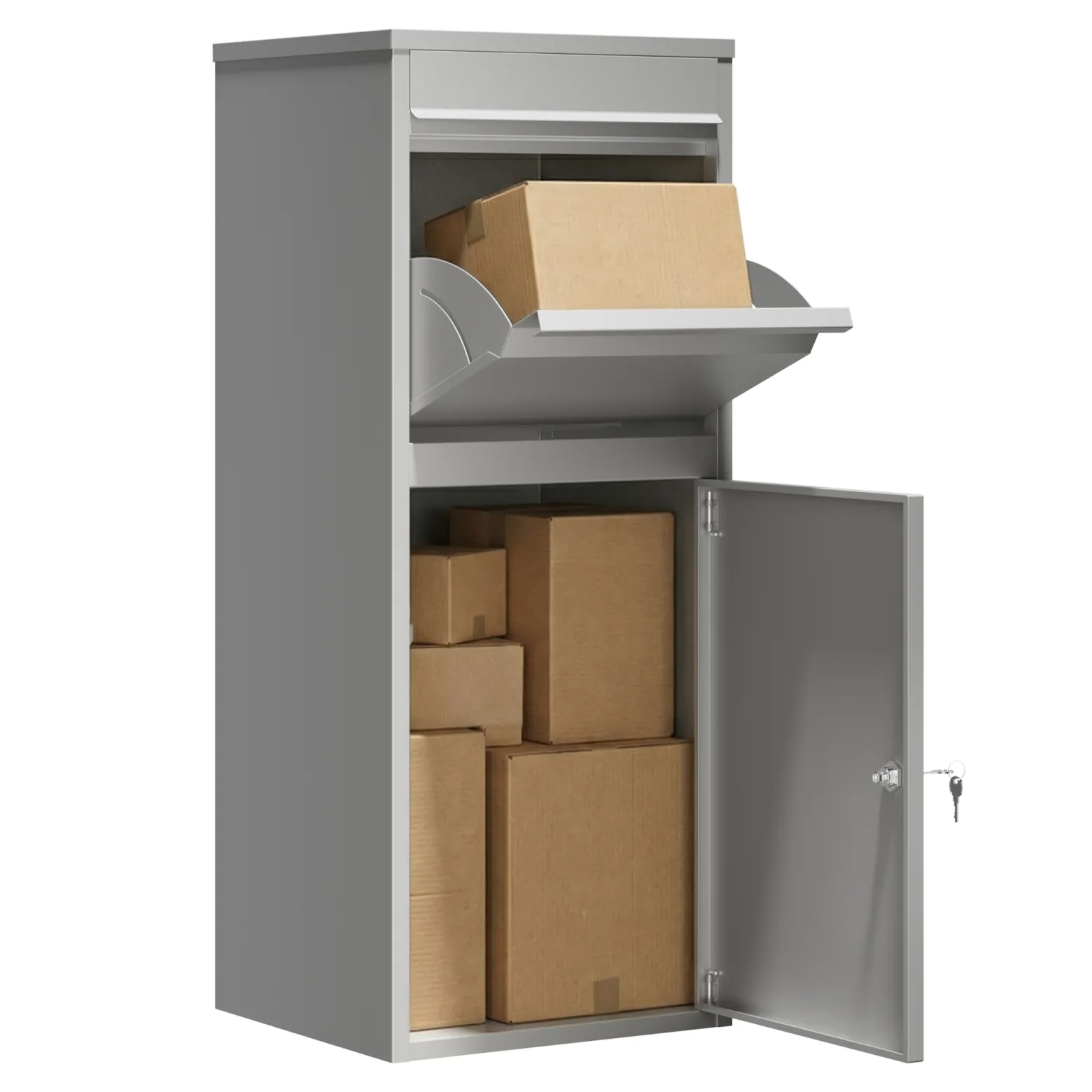 Wiltec Paketkasten grau 410 x 380 x 1020 mm Paketbox aus Stahl mit Pulverbeschichtung abschließbarer Standbriefkasten für Paketannahme zu Hause Zustellung von Paket, Post, Brief