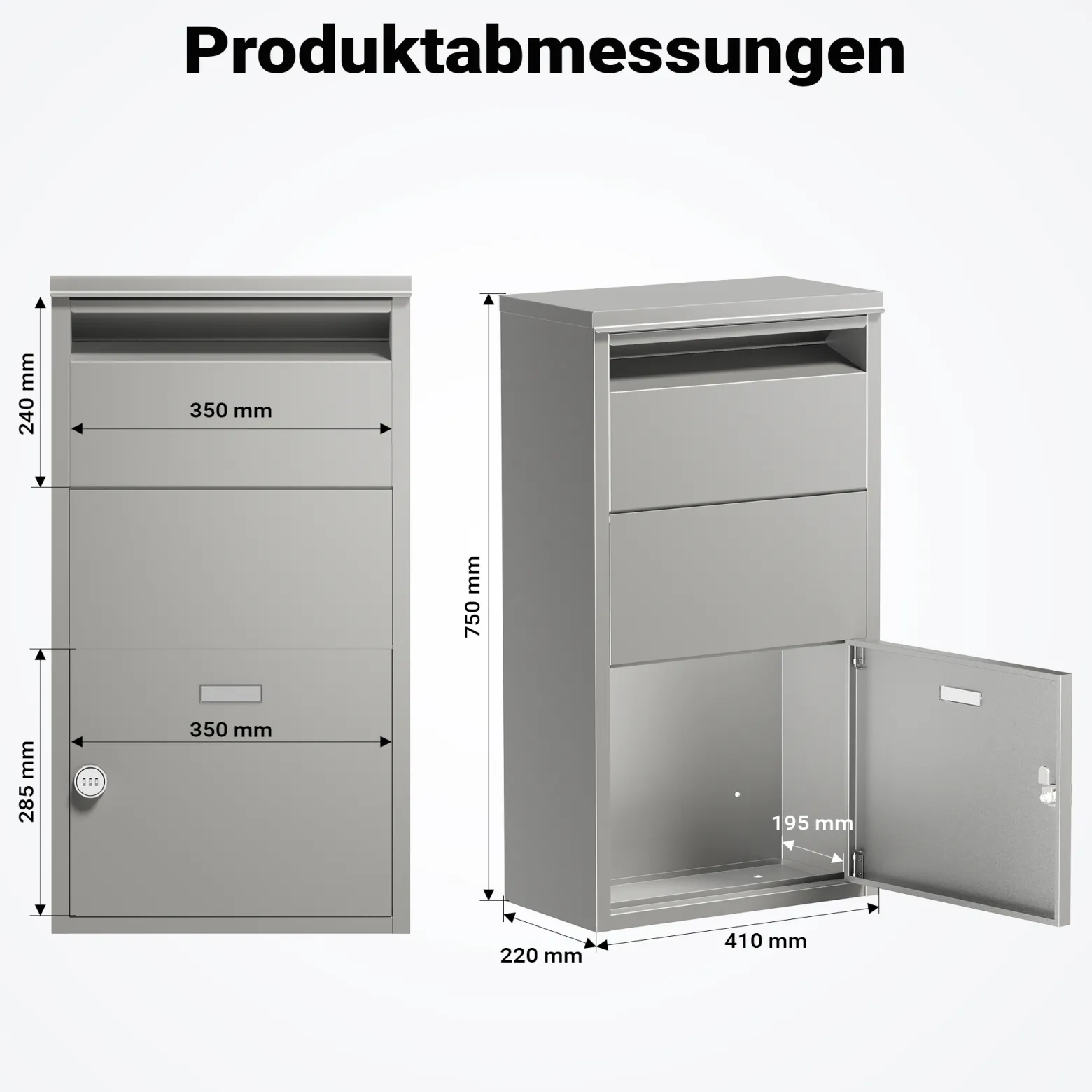 Wiltec Paketkasten grau 410 x 220 x 750 mm Paketbox aus Stahl mit Pulverbeschichtung abschließbarer Standbriefkasten für Paketannahme zu Hause Zustellung von Paket, Post, Brief