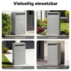 Wiltec Paketkasten grau 410 x 220 x 750 mm Paketbox aus Stahl mit Pulverbeschichtung abschließbarer Standbriefkasten für Paketannahme zu Hause Zustellung von Paket, Post, Brief