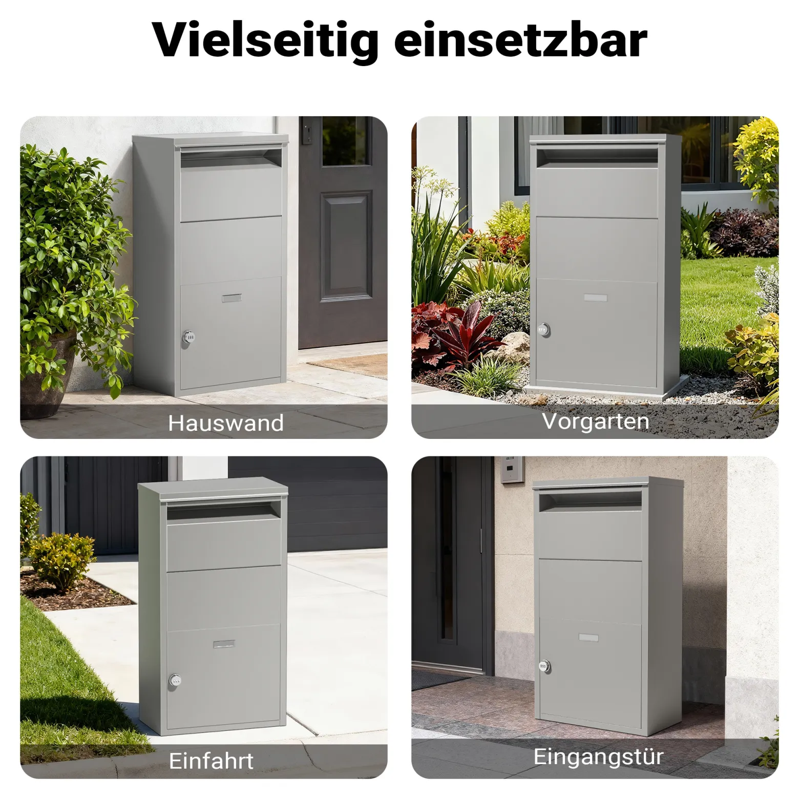 Wiltec Paketkasten grau 410 x 220 x 750 mm Paketbox aus Stahl mit Pulverbeschichtung abschließbarer Standbriefkasten für Paketannahme zu Hause Zustellung von Paket, Post, Brief