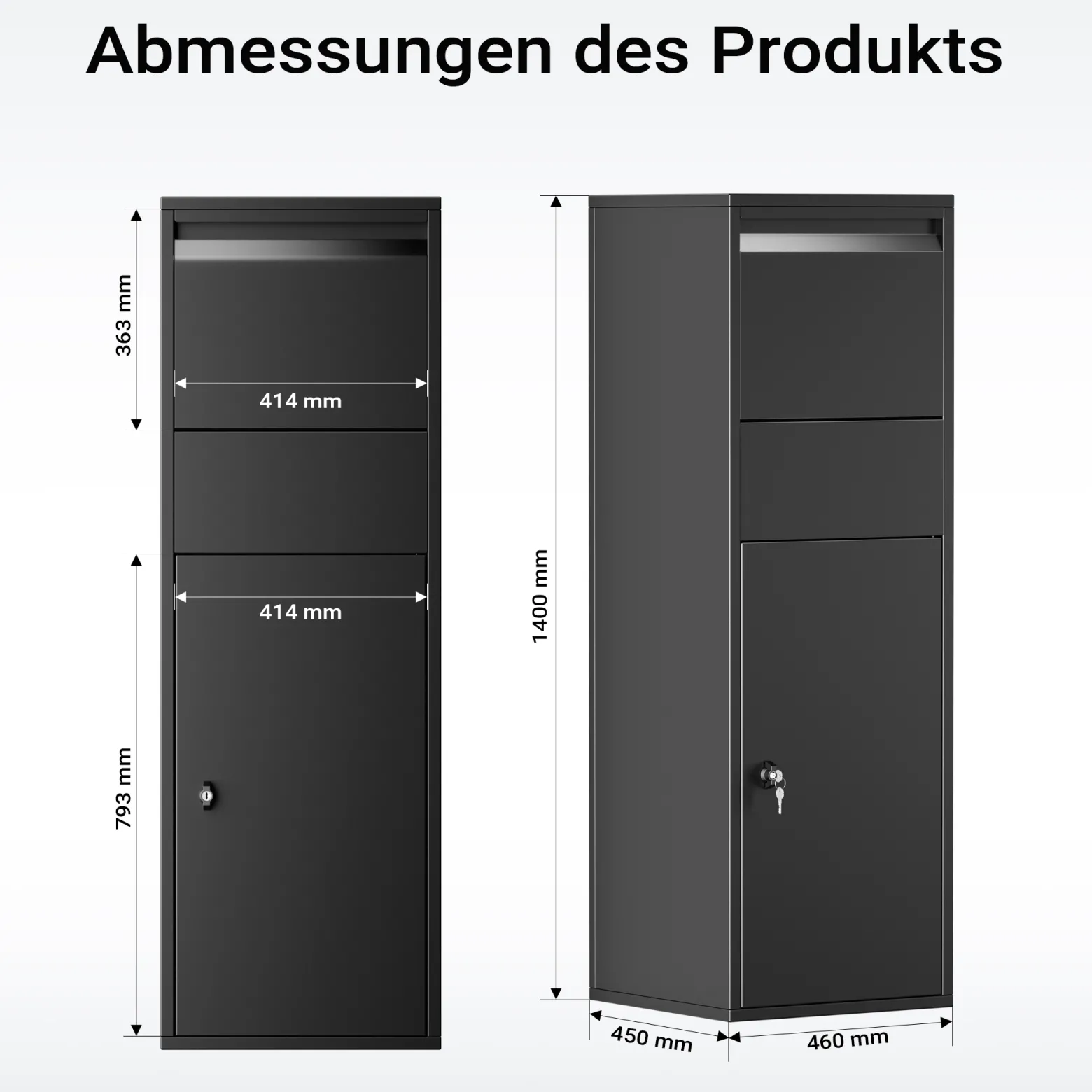 Wiltec Paketkasten schwarz 460 x 450 x 1400 mm, Paketbox Zuhause, private Paketannahme passend für Pakete der Größe S und L, Standbriefkasten