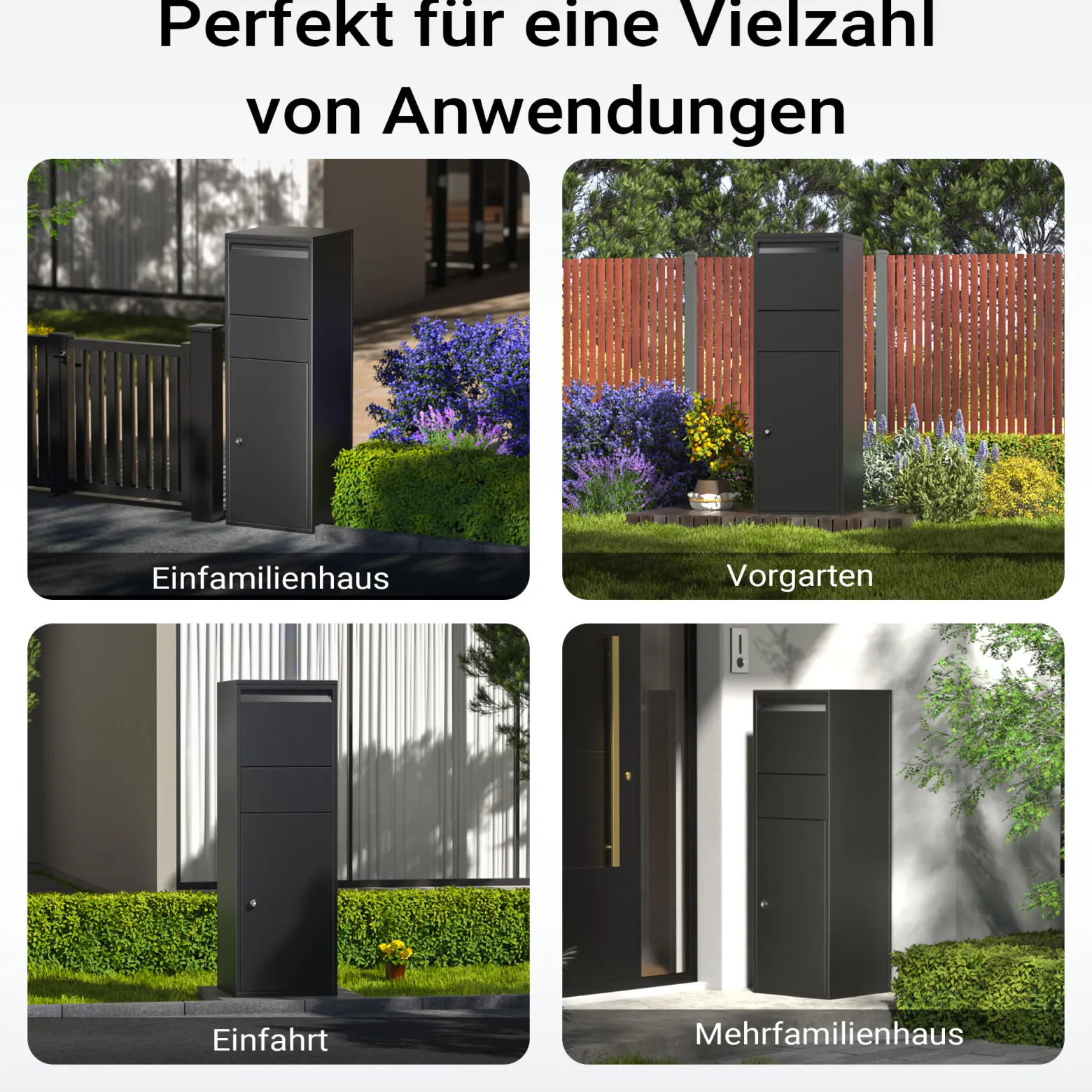 Wiltec Paketkasten schwarz 460 x 450 x 1400 mm, Paketbox Zuhause, private Paketannahme passend für Pakete der Größe S und L, Standbriefkasten