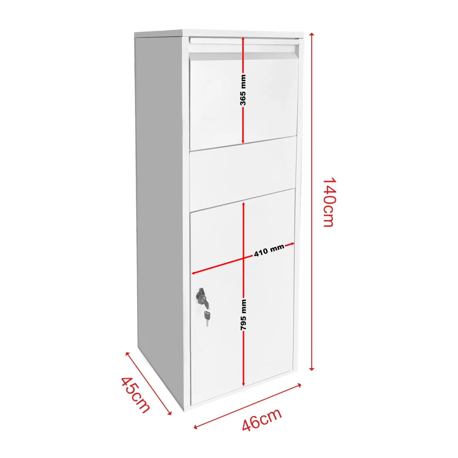 Wiltec Paketkasten weiß 460 x 450 x 1400 mm, Paketbox Zuhause, private Paketannahme passend für Pakete der Größe S und L, Standbriefkasten