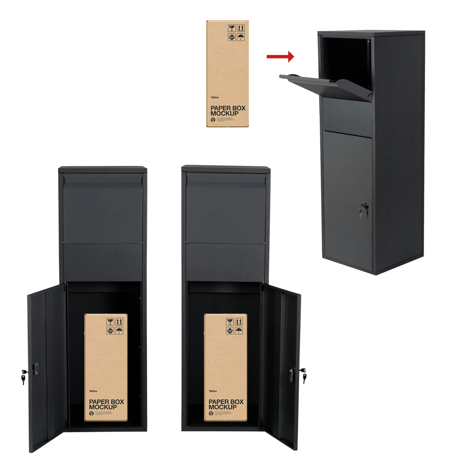 Wiltec Paketkasten weiß 460 x 450 x 1400 mm, Paketbox Zuhause, private Paketannahme passend für Pakete der Größe S und L, Standbriefkasten