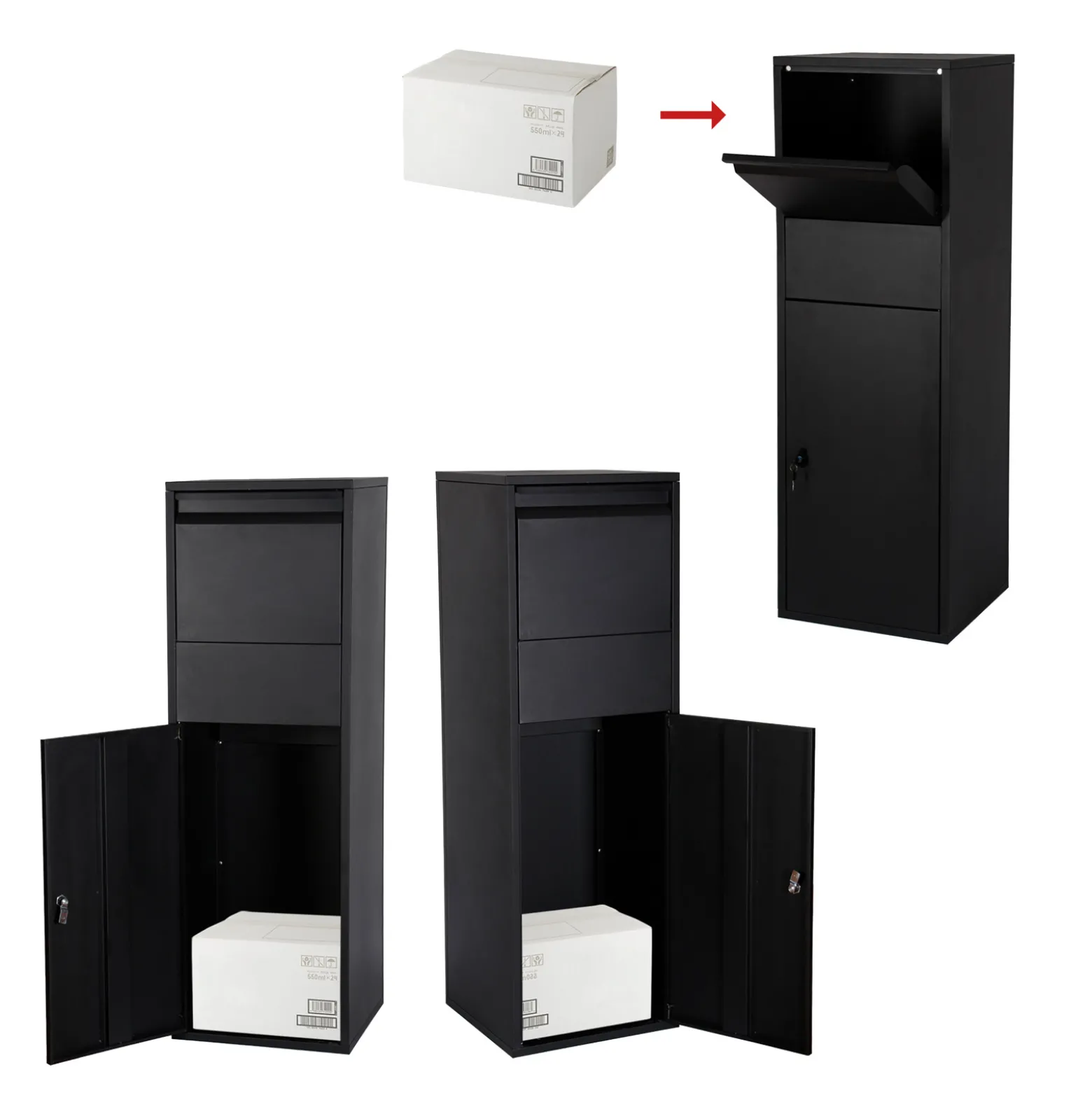 Wiltec Paketkasten weiß 460 x 450 x 1400 mm, Paketbox Zuhause, private Paketannahme passend für Pakete der Größe S und L, Standbriefkasten