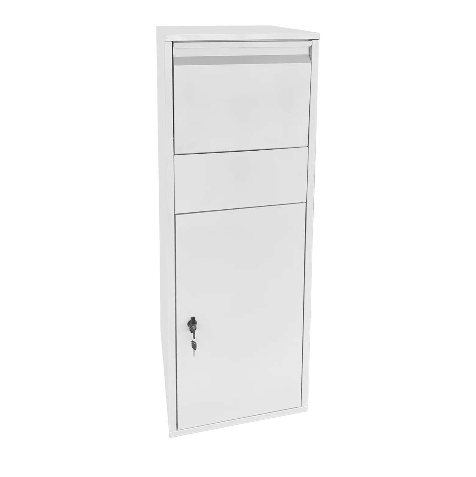 Wiltec Paketkasten weiß 460 x 450 x 1400 mm, Paketbox Zuhause, private Paketannahme passend für Pakete der Größe S und L, Standbriefkasten