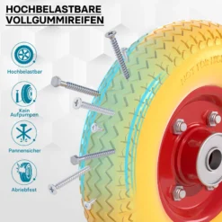 Wiltec Pannensicheres PU Rad 2.80/2.50-4 60 x 230 mm 90 kg, Polyurethan Vollgummi Schubkarren Komplettrad mit Stahlfelge, Schubkarrenrad pannensicher