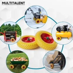 Wiltec Pannensicheres PU Rad 4.8/4.00-8 90 x 390 mm 160 kg, Polyurethan Vollgummi Schubkarren Komplettrad mit Steckachse, Schubkarrenrad pannensicher