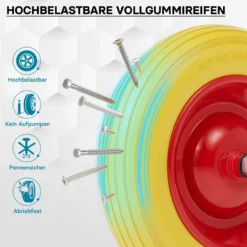 Wiltec Pannensicheres PU Rad 3.50-8 80 x 370 mm 130 kg, Polyurethan Vollgummi Schubkarren Komplettrad mit Steckachse, Schubkarrenrad pannensicher