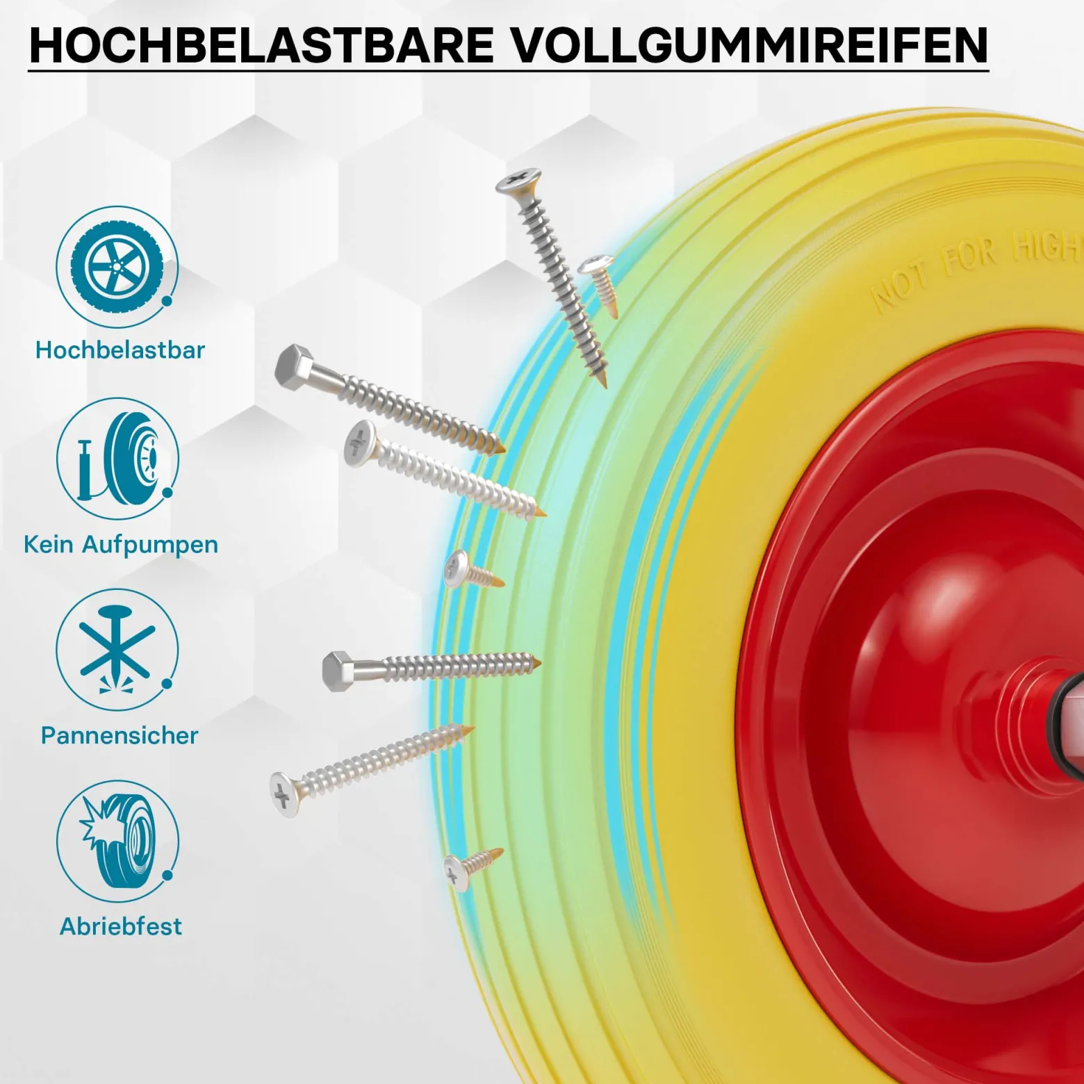Wiltec Pannensicheres PU Rad 4.00-8 100 x 400 mm 160 kg, Polyurethan Vollgummi Schubkarren Komplettrad mit Steckachse, Schubkarrenrad pannensicher