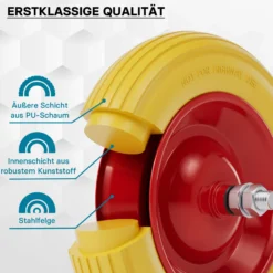 Wiltec Pannensicheres PU Rad 4.00-8 100 x 400 mm 160 kg, Polyurethan Vollgummi Schubkarren Komplettrad mit Steckachse, Schubkarrenrad pannensicher